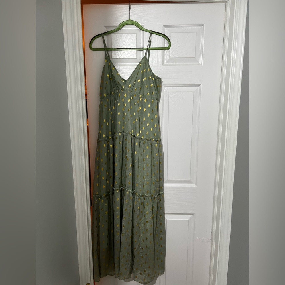 VICI mint green & gold maxi dress